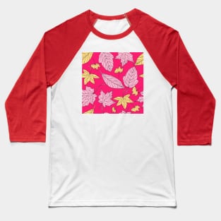 Leaves Pattern with Pink Background Baseball T-Shirt